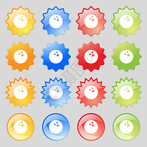 保龄球游戏 球图标符号 大套16个色彩多彩的现代按钮用于设计 矢量背景图片