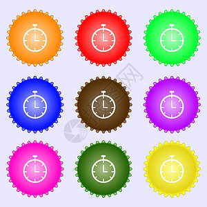 秒表图标标志 一组九个不同颜色的标签 韦克托图片