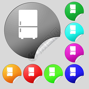 冰箱图标标志 一套八个多色圆形按钮贴纸 韦克托食物金属产品冻结笔记冷却器插图电气家庭家具图片