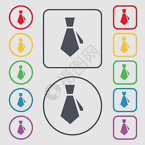 领带图标标志 带有框架的圆形和方形按钮上的符号 韦克托图片