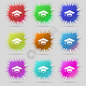毕业图标符号 一组由9个原始针扣组成 矢量学校学习智力插图学生流苏庆典知识研究生仪式图片