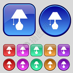 台灯图标符号 一组12个用于设计用的老式按钮 矢量图片