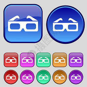 3d 眼镜图标标志 一套十二个复古按钮为您的设计 韦克托图片