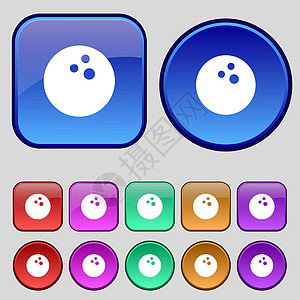 保龄球游戏球图标标志 一套十二个复古按钮为您的设计 韦克托图片
