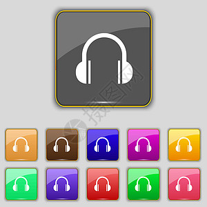 耳机图标符号 设置您网站的11个彩色按钮 矢量手机技术扬声器打碟机音乐娱乐工具耳朵低音立体声图片