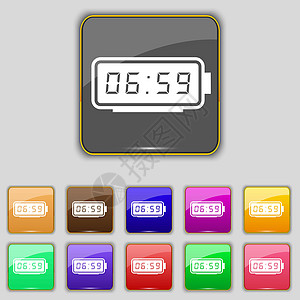 闹钟图标标志 为您的站点设置十一个彩色按钮 韦克托圆圈时间测量黑色倒数手表商业插图小时模拟图片