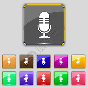 麦克风图标标志 为您的站点设置十一个彩色按钮 韦克托乐器技术播客记录工作室唱歌演讲广播音乐人声图片