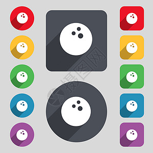 保龄球游戏球图标标志 一组 12 个彩色按钮和一个长长的阴影 平面设计 韦克托图片