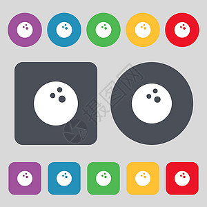 保龄球游戏球图标标志 一组 12 个彩色按钮 平面设计 韦克托图片