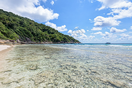 泰国西米兰群岛的珊瑚礁浅海海岸浅滩海滩海岸线闲暇支撑海景风景热带天空图片