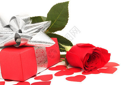 玫瑰和礼品丝带展示盒子卡片热情红色白色礼物图片