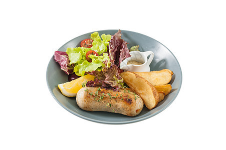香肠和薯片饭馆奢华蔬菜早餐食物烹饪食谱营养筹码午餐图片