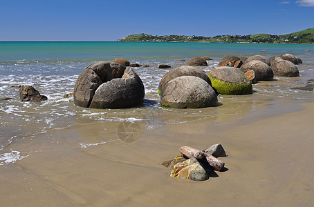 新西兰地标支撑海岸旅游海滩海景圆形沿海石头巨石图片