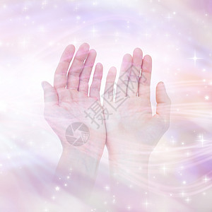 妇女双手露面的复合形象 女性手势紫色微光计算机绘图粉色手指图片