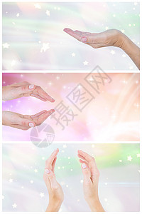 亲近手视图的复合图像微光女士黄色手指紫色手臂双手数字粉色手势图片