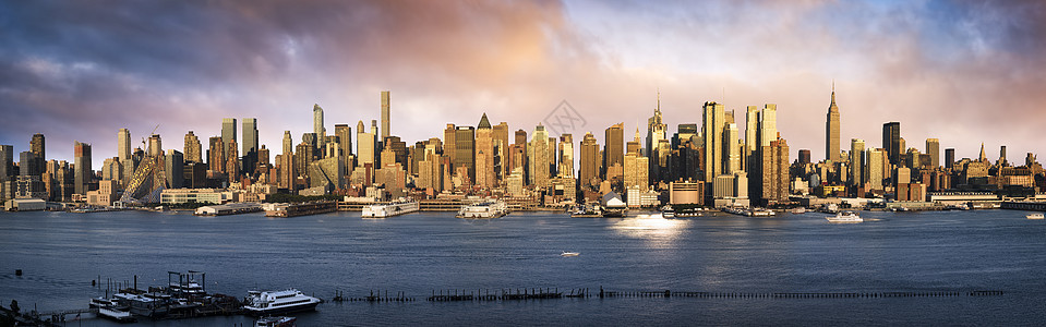 纽约市天际全景建筑学尺寸日落景观天线场景地标阁楼市中心图片
