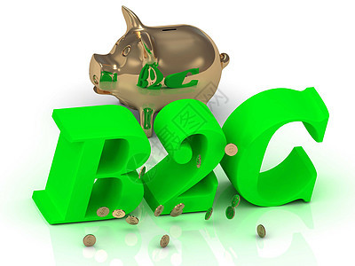 B2C - 绿色字 金猪和金钱图片