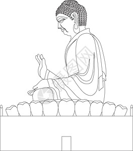 黑色和白线大佛坐雕像 插图景点青铜许愿寺庙手印绘画旅游白色传统软垫图片