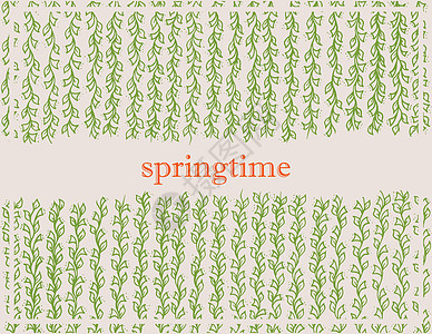 春天背景与计划花园叶子绿色季节绘画电脑插图花朵风格产品图片