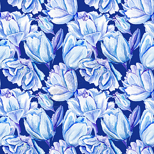 蓝水色郁金花模式包装蓝色印象庆典花朵热情花园卧室水彩画绘画图片
