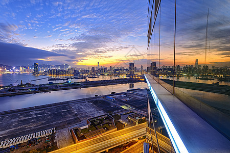 香港九龙日落金融夜景全景日出顶峰城市场景商业风景天际图片