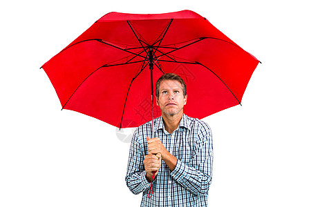 怕怕的人拿着红伞仰着脸看图片