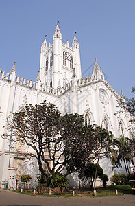 圣保罗大教堂 加尔各答白色窗户历史性蓝色文化建筑学天空地标教会大教堂图片