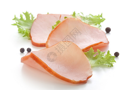 猪肉肠片美味绿色熏制食物产品盘子背景图片