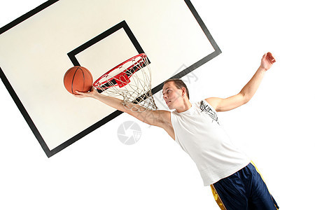 玩篮球工作室乐趣白色游戏空气跳跃玩家分数篮子运动图片