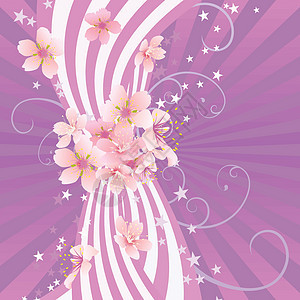 花卉设计春季背景 矢量插图 请查看圆圈紫色植物笔记衬套装饰季节花瓣海浪注射器图片