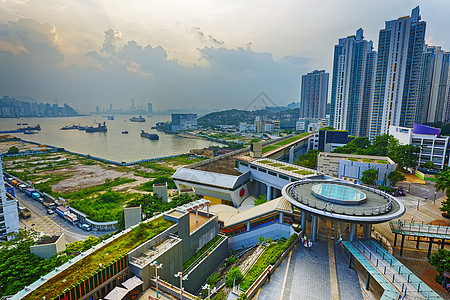 香港高楼香港公社植物旅行住宅土地摩天大楼人群多层不动产生活房子背景