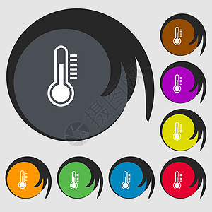 温度计图标 8 个彩色按钮上的符号 矢量图片