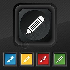 钢笔图标符号 为您的设计设置黑色纹理上的五个彩色时尚按钮 韦克托办公室荧光笔铅笔插图笔记图片