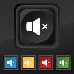 没有音量图标符号 为您的设计设置黑色纹理上的五个彩色时尚按钮 韦克托图片