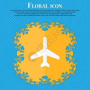 平面图标 蓝色抽象背景上的花卉平面设计 并为您的文本放置了位置 韦克托图片