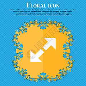 完整屏幕图标 Floral 平面设计在蓝色抽象背景上 有文本的位置 矢量界面按钮插图导航电影全屏用户视频网络菜单图片