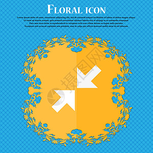 退出全屏图标 Floral 平面设计在蓝色抽象背景上 为文本提供位置 矢量视频夹子按钮电影网络导航出口界面菜单最大化图片