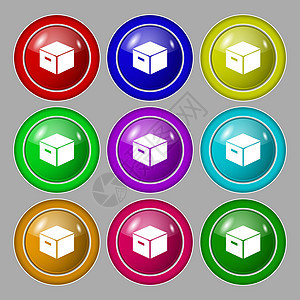 包装纸板箱图标标志 九个圆形彩色按钮上的符号 韦克托办公室网络货物店铺纸板商品贮存财产邮件环境图片