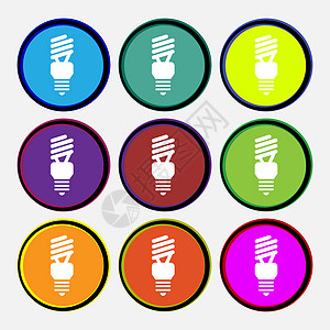 荧光灯图标标志 九个多色圆形按钮 韦克托图片