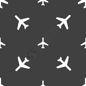 平面图标标志 灰色背景上的无缝模式 韦克托旅游旅行飞机航空航班商业交通乘客导航运输图片