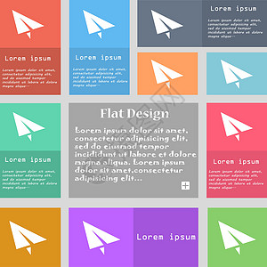 纸上飞机图标符号 一组多色按钮 带有文本空间 矢量折纸游戏飞机场物理网络玩具邮件折叠办公室力量图片