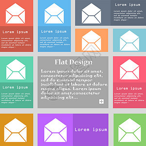 邮件信封图标标志 一组带文本空间的彩色按钮 韦克托插画家绘画网络界面圆形用户通讯插图空白电子邮件图片