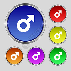 男性图标符号 光亮彩色按钮上的圆形符号 矢量图片