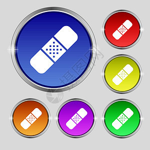 光亮多彩按钮上的圆形符号 矢量伤口医疗保险药店疼痛插图磁带卫生石膏疾病医院图片