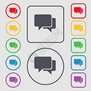 语音气泡图标标志 带有框架的圆形和方形按钮上的符号 韦克托讲话气球论坛漫画横幅收藏说话插图网络思考图片