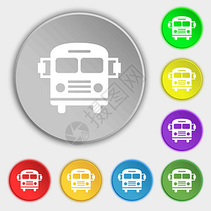Bus 图标符号 8个平板按钮上的符号 矢量导航民众网络车站驾驶旅行正方形公共汽车运输卡车图片