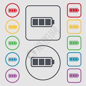 电池完全充电图标符号 圆形上的符号和带边框的平方按钮 矢量徽章标签活力电气充值界面艺术邮票光标创造力图片