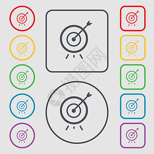 目标图标符号 圆形和带框架的平方按钮上的符号 矢量图片