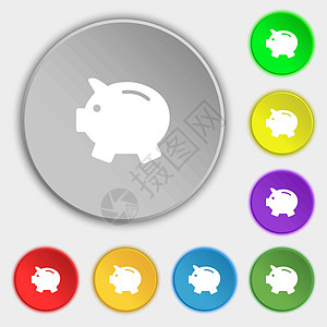 存钱罐-存钱图标标志 八个平面按钮上的符号 韦克托图片