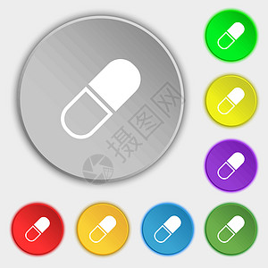 丸图标标志 八个平面按钮上的符号 韦克托界面药品药理疼痛科学收藏剂量网络信号止痛药图片